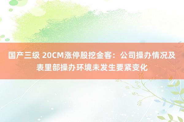 国产三级 20CM涨停股挖金客：公司操办情况及表里部操办环境未发生要紧变化