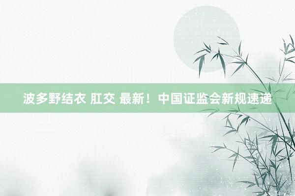 波多野结衣 肛交 最新！中国证监会新规速递